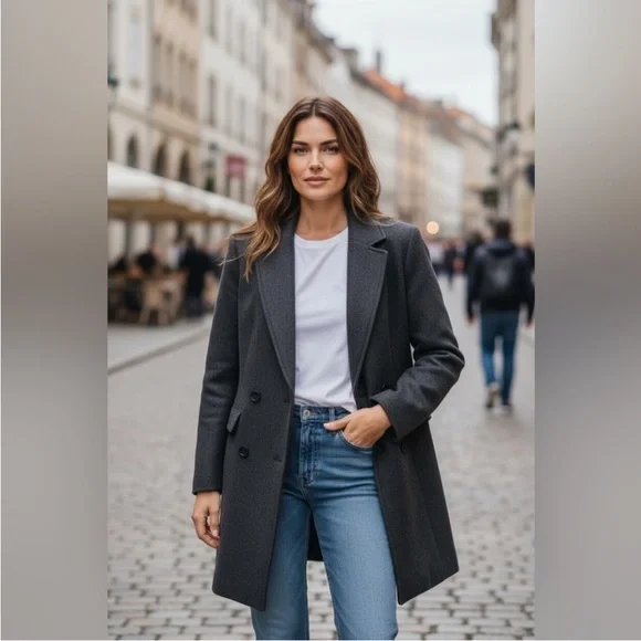 Wilfred Charcoal Wool Blend Coat - Picture 1 of 6